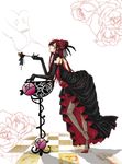  crossdress crossdressing flower glasses grell_sutcliff hat highres kuroshitsuji male male_focus pantyhose red_hair rose smoke trap 