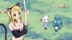  blue_cat cap charle_(fairy_tail) cleavage fairy_tail grass happy_(fairy_tail) large_breasts lucy_heartfilia open_mouth rocks wendy_marvell white_cat 