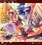  alice_in_wonderland bat_wings bunny cake card chair checkered flower food formal fruit hat highres izayoi_sakuya key kirero lying_card maid maid_headdress monocle multiple_girls playing_games pocket_watch purple_hair red_eyes remilia_scarlet short_hair sitting table teapot tiered_tray top_hat touhou watch white_rabbit wings 