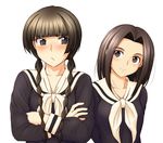  :/ arima_nana blush braid brown_eyes brown_hair crossed_arms long_hair maria-sama_ga_miteru multiple_girls sasaki_akira_(ugc) school_uniform serafuku shimazu_yoshino smile twin_braids 