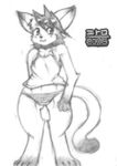  2005 blush camel_toe collar digitigrade female hair monochrome navel nekowife panties pencils short_hair sketch skimpy solo tail tank_top underwear wide_hips 