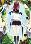  bad_id bad_pixiv_id black_legwear clover dual_wielding eraser four-leaf_clover from_behind gradient_hair hands holding koko_shiguma long_hair long_sleeves microskirt multicolored_hair original out_of_frame pen pencil pleated_skirt pov pov_hands school_uniform serafuku short_sleeves skirt solo_focus 