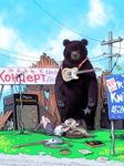  amplifier bear cloud cyrillic day guitar hammer_and_sickle highres instrument kirenenko komanech long_hair microphone microphone_stand pomodorosa putin russian school_uniform serafuku sky translated usavich 