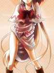  arms_behind_back bad_id bad_leg bad_pixiv_id blonde_hair boots capelet head_out_of_frame highres ikkei_dou lily_white long_hair long_legs no_panties skirt skirt_lift solo touhou very_long_hair 