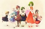  animal_ears antennae ascot bunny_ears bunny_tail child cirno closed_umbrella doll dress flower_pot green_hair happy holding_hands inaba_tewi kazami_yuuka kinokobatake mary_janes medicine_melancholy motherly multiple_girls mystia_lorelei pantyhose plaid plaid_skirt plaid_vest plant potted_plant red_eyes rumia shoes short_hair skirt skirt_grab skirt_set sprout su-san tail team_9 touhou umbrella vest wings wriggle_nightbug 