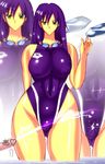  censored cum ejaculation erect_nipples faris_scherwiz female final_fantasy final_fantasy_v goggles green_eyes highres ihcmakateuoni long_hair one-piece_swimsuit one_piece_swimsuit penis purple_hair skin_tight swimsuit 