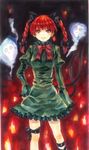  animal_ears bad_id bad_pixiv_id braid cat_ears cat_tail dress ghost hand_on_hip kaenbyou_rin multiple_tails red_eyes red_hair skull smile solo sonou_(lalala27) spirit standing tail touhou twin_braids twintails 