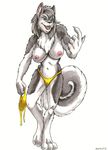  ayame_emaya beckoning bikini breasts camel_toe canine dog female husky nude skimpy solo topless undressing 