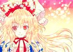  bad_id bad_pixiv_id blonde_hair bow hair_bow hatomugi_munmun long_hair orange_eyes portrait solo touhou yakumo_yukari 