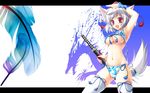  animal_ears bikini blush breasts feathers hat inubashiri_momiji kamiya_tomoe nipple_slip red_eyes ribbons swimsuit sword tail thighhighs touhou underboob weapon white_hair wolfgirl 