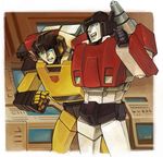  ai-eye autobot machine mecha monitor no_humans oldschool open_mouth science_fiction sideswipe signature smile sunstreaker transformers 