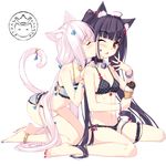  2girls animal_ears animal_tail azusa_kitade_render black_hair bracelet butterfly cat_ears cat_girl cat_tail catgirl chocolat_(sayori) eyes_closed feet garter ice_cream jewelry jewerly kiss long_hair neko open_mouth panties pink_hair render ring sayori swimsuit twintails vanilla_(sayori) watermark yellow_eyes yuri 