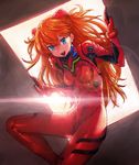  :d backlighting blue_eyes bodysuit boyaking lens_flare long_hair neon_genesis_evangelion open_mouth orange_hair plugsuit smile solo souryuu_asuka_langley twintails 