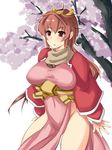  bad_id bad_pixiv_id blush breasts brown_eyes brown_hair cai_wenji cherry_blossoms chinese_clothes imacchi large_breasts long_hair no_panties sangokushi_taisen shirt solo taut_clothes taut_shirt tree 