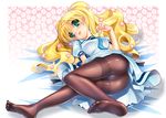  black_legwear blonde_hair cordelia_glauca crotch_seam feet green_eyes legs long_hair no_panties pantyhose solo sorimura_youji tantei_opera_milky_holmes 