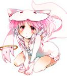  arm_support bad_id bad_pixiv_id cosplay hood hoodie kaname_madoka kyubey kyubey_(cosplay) legs mahou_shoujo_madoka_magica moyakami pink_eyes pink_hair seiza short_hair short_twintails simple_background sitting sleeves_past_wrists solo tail twintails unzipped zipper 