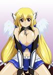  angel_wings astraea blonde_hair breasts cleavage huge_breasts kikumikazuki large_breasts sora_no_otoshimono twintails wings 