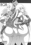  alleyne_(queen's_blade) arm_grab armor ass bottomless braid breasts echidna elbow_gloves elf gloves greyscale highres hiratsura_masaru huge_ass huge_breasts long_hair midriff monochrome multicolored_hair multiple_girls pointy_ears ponytail queen's_blade side_braid sideboob smile thick_thighs thighs two-tone_hair 