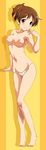  barefoot bikini_bottom blush breasts brown_eyes brown_hair highres hirasawa_ui k-on! medium_breasts nanashi_noiji navel nipples ponytail smile solo topless 