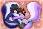  anthro blue blue_fur blush bra duo eyes_closed female fujiro fur hug kayiko kayiko_(character) male mammal purple purple_fur skunk straight topless underwear 