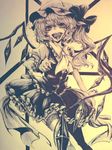  ascot bad_id bad_pixiv_id coco_maru flandre_scarlet hat monochrome short_hair solo thighhighs touhou traditional_media wings 