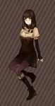  boots bow brown_hair copyright_request dress grey_eyes long_sleeves pantyhose shikishima_(eiri) short_over_long_sleeves short_sleeves solo 