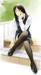  absurdres bad_id bad_pixiv_id black_hair crossed_legs highres office_lady original panties pantyshot pencil_skirt realistic skirt solo thighhighs toshinobu40 underwear upskirt white_panties 