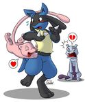  &hearts; &lt;3 ambiguous_gender blush broken_heart coshi_dragonite cute funny glomp humor legendary_pok&#233;mon lucario mew mewtwo nintendo plain_background pok&#233;mon pok&eacute;mon video_games white_background 