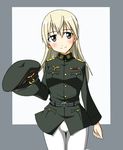  black_eyes blonde_hair eila_ilmatar_juutilainen hat highres long_hair military military_uniform pantyhose smile solo strike_witches tokiani uniform white_legwear world_witches_series 