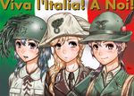  army blonde_hair blue_eyes blue_hair brown_eyes brown_hair feathers flag_background green_eyes hat helmet italian italian_flag italy long_hair military military_uniform multiple_girls necktie original soldier uniform upper_body world_war_ii yoshikawa_kazunori 