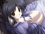  animal_ears bed black_hair brown_eyes cute doggirl eruru female game_cg hair hentai inumimi kemonomimi leaf_(company) long_black_hair long_hair looking_at_viewer ponytail sitting soft solo tail utawarerumono 