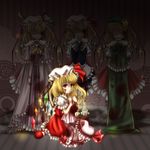  bad_id bad_pixiv_id beret blonde_hair blood blush clone darkness dress evil evil_smile flandre_scarlet four_of_a_kind_(touhou) hat hong_meiling izayoi_sakuya mary_janes multiple_girls owos patchouli_knowledge remilia_scarlet shoes side_ponytail sitting smile touhou wings 