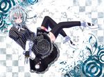  alternate_costume bad_id bad_pixiv_id black_legwear blue_eyes braid checkered checkered_background izayoi_sakuya knife koumajou_densetsu koumajou_densetsu_2 maid maid_headdress nachisuke pocket_watch short_hair silver_hair solo thighhighs touhou twin_braids watch 