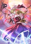  clenched_teeth electricity flandre_scarlet hat laevatein magic_circle michiking red_eyes side_ponytail solo teeth touhou 
