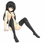  bad_id bad_pixiv_id black_hair black_legwear blush breasts brown_eyes dobunezumi feet long_hair nipples nude original pussy pussy_juice simple_background sitting sketch small_breasts solo thighhighs uncensored 