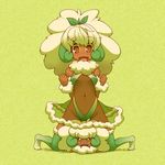  :d animal_ears bare_shoulders brown_eyes clenched_hands dark_skin fur_trim gen_5_pokemon kneeling kuromiya leaf moemon navel open_mouth personification plant_hair pokemon pokemon_(creature) riding see-through smile solo straddling whimsicott white_hair 