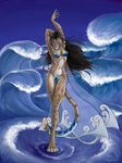  ake bagheera deity feline female goddess leopard solo swimsuit walking_on_water water waves 