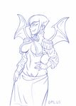  breasts dalus fang female open_shirt side_boob skimpy solo vampire wings 