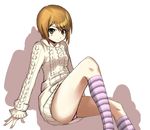  aran_sweater bad_id bad_pixiv_id bob_cut brown_hair goji_(five_clock) kinuhata_saiai short_hair sitting socks solo striped striped_legwear sweater to_aru_majutsu_no_index 