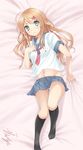  bad_id bad_pixiv_id brown_hair dakimakura dsmile full_body green_eyes kousaka_kirino long_hair lying ore_no_imouto_ga_konna_ni_kawaii_wake_ga_nai panties pantyshot pantyshot_(lying) school_uniform serafuku solo underwear 