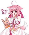  ahoge animal_ears bad_id bad_pixiv_id bow dog dog_days dog_ears dog_girl dog_tail dress gloves hair_bow heart millhiore_f_biscotti open_mouth pink_hair purple_eyes ribbon solo tail wasabi_(sekai) 