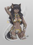  black_hair breasts brown female grey_eyes hair necklace skimpy solo standing thumbclawz 