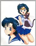  bishoujo_senshi_sailor_moon blue_hair boots cat cute highres hug kazu. kneeling luna_(sailor_moon) mizuno_ami official_art portrait sailor_mercury short_hair 