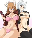  animal_ears bikini bikini_top black_bikini black_panties blue_eyes blush bra breasts bunny_ears charlotte_e_yeager cleavage curvy fox_ears groin heidimarie_w_schnaufer large_breasts legs lingerie momio multiple_girls open_clothes open_mouth open_shirt panties pink_bikini pink_panties shirt side-tie_panties skindentation strike_witches swimsuit tail thighhighs thighs underboob underwear world_witches_series 