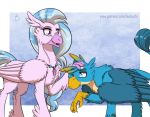  aged aged_up avian duo female friendship_is_magic gallus_(mlp) gryphon hi_res inuhoshi-to-darkpen jewelry male my_little_pony necklace pendant petting silverstream_(mlp) 