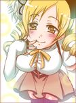  bad_id bad_pixiv_id blonde_hair breasts corset detached_sleeves drill_hair gloves large_breasts lowres magical_girl mahou_shoujo_madoka_magica ribbon skirt smile solo thighhighs tomoe_mami twin_drills twintails yellow_eyes yuzuki_yua 