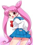  bad_id bad_pixiv_id bishoujo_senshi_sailor_moon blue_sailor_collar chibi_usa long_hair looking_back meiro_(yuu) older pink_hair red_eyes sailor_collar school_uniform serafuku solo teenage twintails white_background 