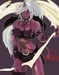  demon_girl double_gold_spandex glasses horn kneesocks_(character) kneesocks_(psg) panty_&amp;_stocking_with_garterbelt red_skin scythe smile tail weapon wings 