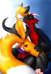  &hearts; ball_fondling balls canine fox frottage gay horns male penis peritian precum scalie tail 