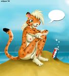  2004 beach cheetah eclipser feline female no_text nude oh_exploitable one_eye_closed seaside silent soda solo speech_balloon tabitha wink 